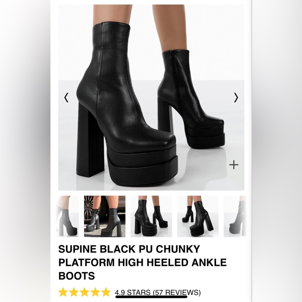 Black Platform High Heeled Chunky Supine Ankle Boot